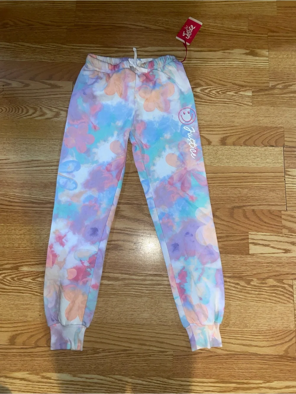 Justice Pastel Tie-Dye Floral Jogger Sweatpants - Pink, Purple, Blue